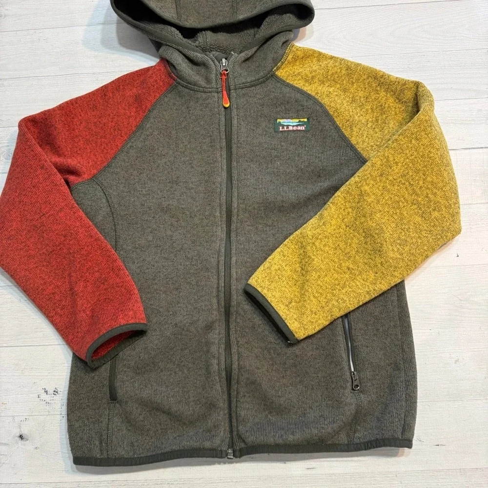 L.L.Bean Kids Elle Bean Sweater Fleece Hooded Color Block‎ Big Kids 10/12
